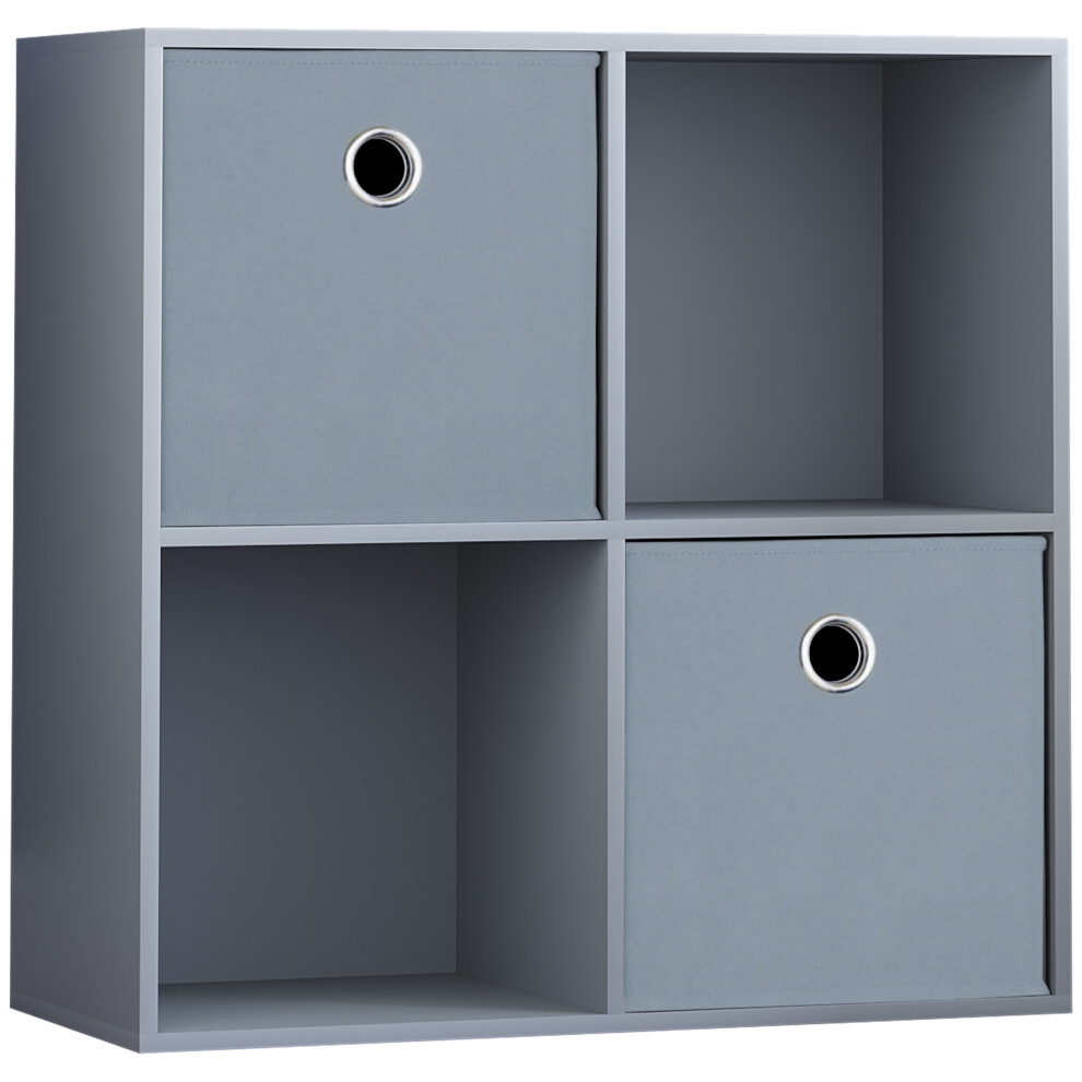 (Grey, Grey) Durham 4 Cube Shelf Wood Bookcase with 2 Baskets