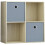 Vida Designs (Oak, Grey) Durham 4 Cube Shelf Wood Bookcase with 2 Baskets 1