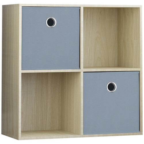 Vida Designs (Oak, Grey) Durham 4 Cube Shelf Wood Bookcase with 2 Baskets