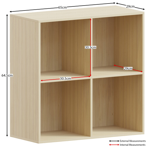 Vida Designs (Oak, White) Durham 4 Cube Shelf Wood Bookcase with 2 Baskets 2