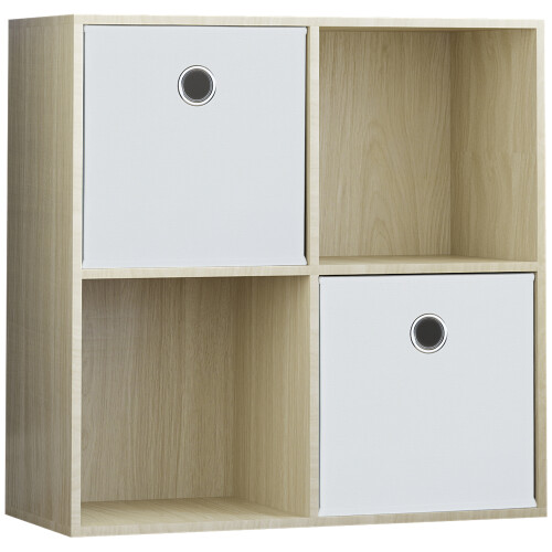 Vida Designs (Oak, White) Durham 4 Cube Shelf Wood Bookcase with 2 Baskets