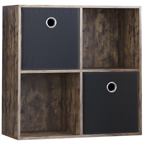 Vida Designs (Dark Wood, Black) Durham 4 Cube Shelf Wood Bookcase with 2 Baskets