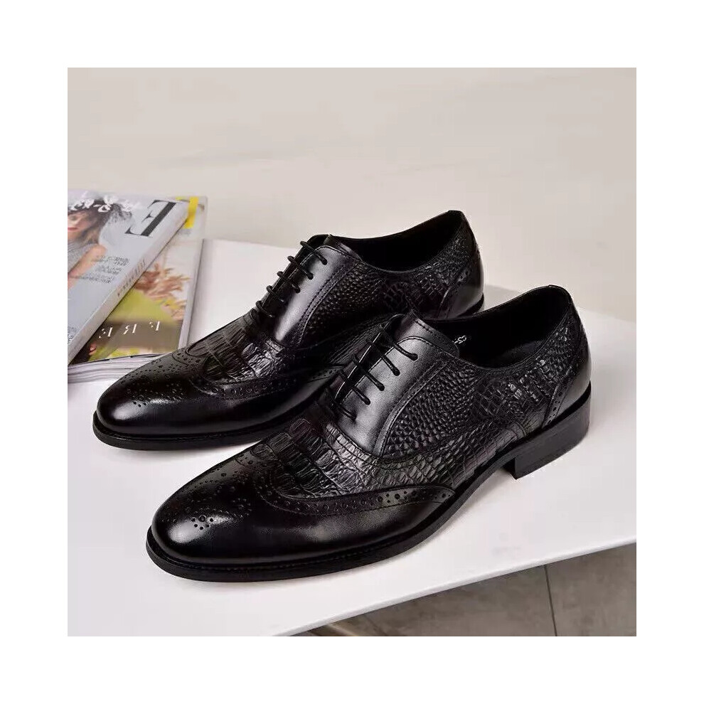 (Black, UK Size 9.5=Tag Size 45) Mens Smart Leather Shoes Brogues  Formal Office Casual Lace Up Oxford Derby Size