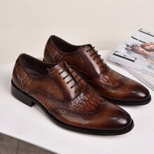 (Brown, UK Size 9.5=Tag Size 45) Mens Smart Leather Shoes Brogues Formal Office Casual Lace Up Oxford Derby Size