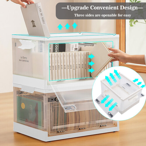 Living And Home (White, Extra Large) 3 Pack Collapsible Storage Box Stackable Plastic Bin 2