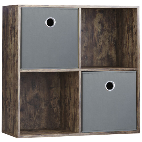 Vida Designs (Dark Wood, Grey) Durham 4 Cube Shelf Wood Bookcase with 2 Baskets
