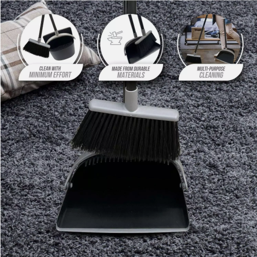 Long Handled Dustpan and Brush Set Strong Metal Handle Broom Sweeper 1