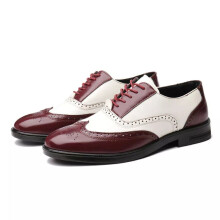 (White Red, UK Size 9.5=Tag Size 46) Men Brogues Lace Up Oxfords Mens Wingtips Wedding Lightweight Pointed Toe New UK