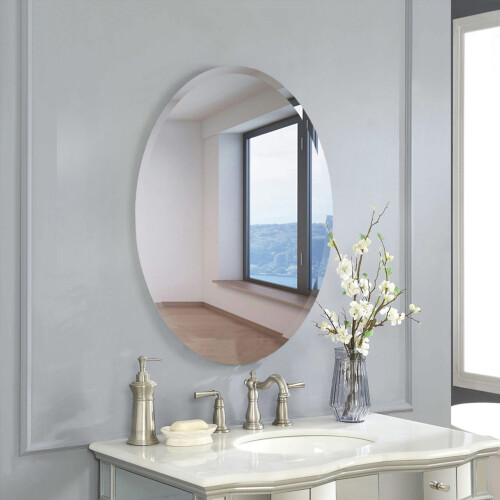 Living And Home (40*60) Oval Frameless Wall Mounted Mirror Decorative Wall Mirror with Bevelled Edges 2