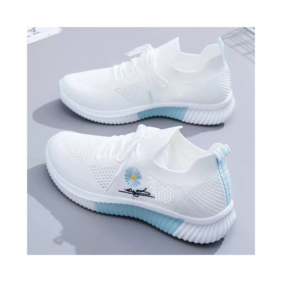 (Blue, EU36=UK3) Womens Slip On Casual Memory Foam Walking Running Gym Sports Trainers Shoes Size