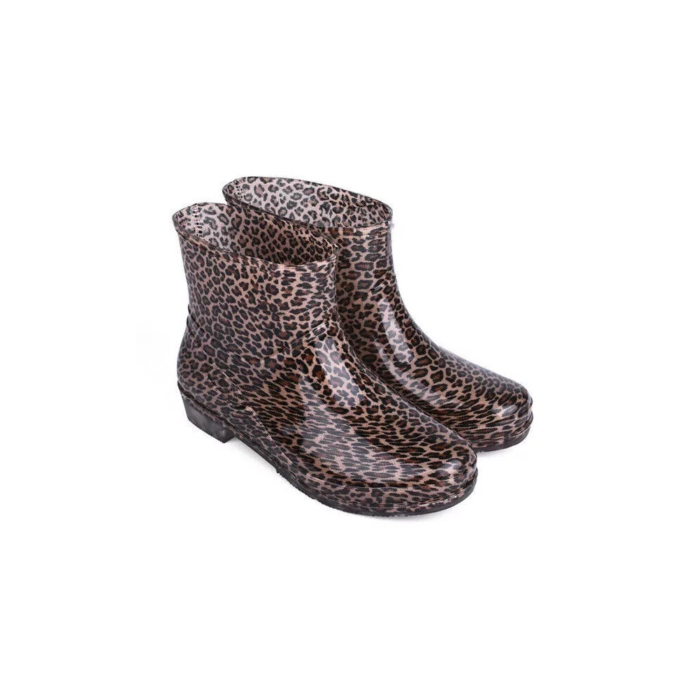 (leopard1, EUR38=US7=UK5) Womens Ladies Waterproof Rain Wellies Wellington Ankle Boots Fur Lined UK Size