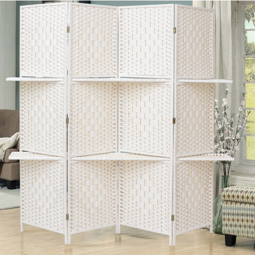 Wicker Folding Room Divider Privacy Screen Separator White
