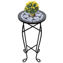 Garden Side Table Mosaic Tile Plant Stand Iron Ceramic Patio Black