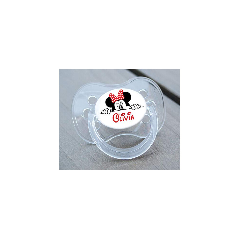 Funky Dummy Personalised Dummy Pacifier Soother, All Teats, Sizes & Colours, Peeking Minnie