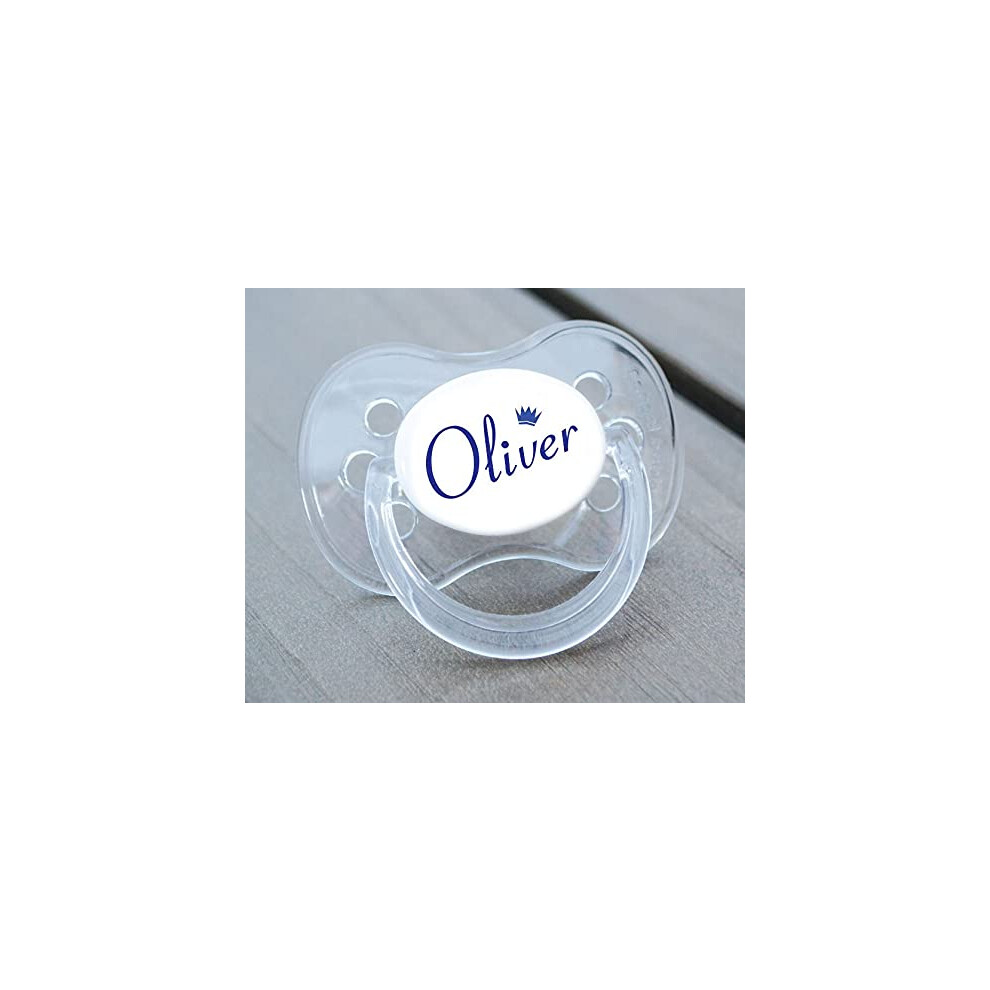 Personalised Dummy Pacifier Soother, All Teats, Sizes & Colours, Name And Crown Blue Funky Dummy