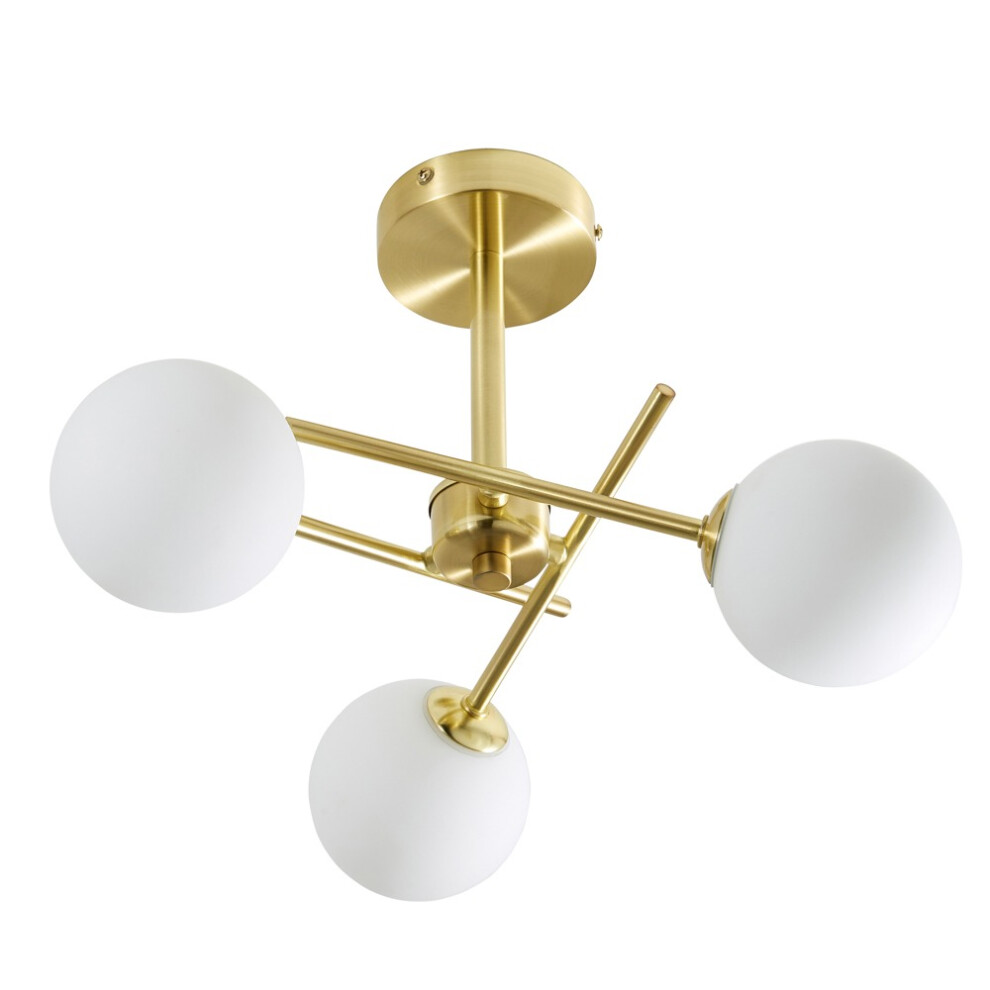 Litecraft Estelle Ceiling Light Bathroom Semi Flush 3 Arm- Satin Brass