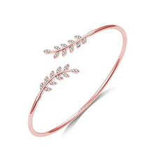 Philip Jones Rose Gold Plated Leaf Bangle Created with Zircondia? Crystals