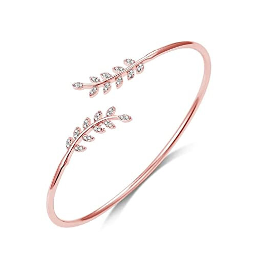 Philip Jones Jewellery Philip Jones Rose Gold Plated Leaf Bangle Created with Zircondia? Crystals