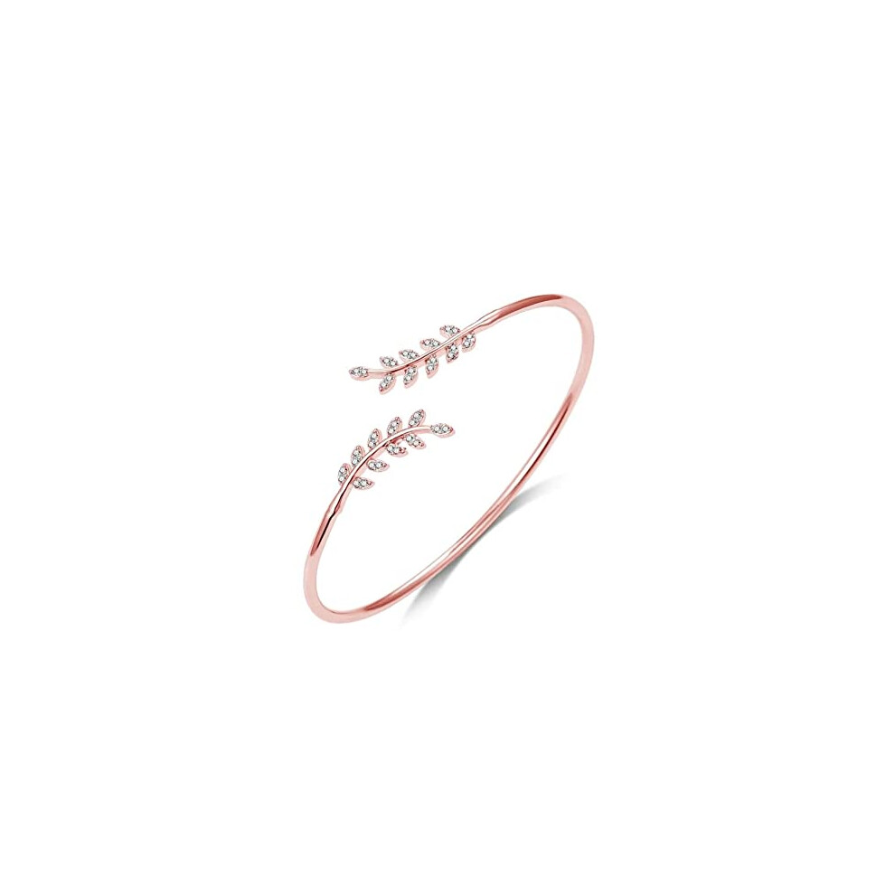 Philip Jones Rose Gold Plated Leaf Bangle Created with Zircondia? Crystals