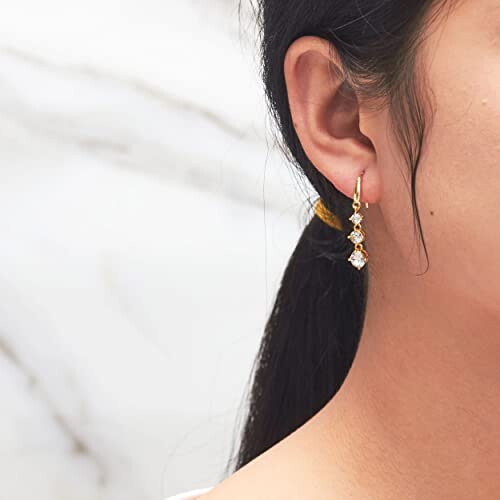Philip Jones Jewellery Gold Plated Graduated Drop Earrings Created with Zircondia? Crystals 1