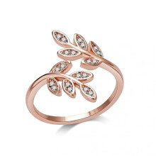 Philip Jones Rose Gold Plated Adjustable Leaf Ring Created with Zircondia? Crystals