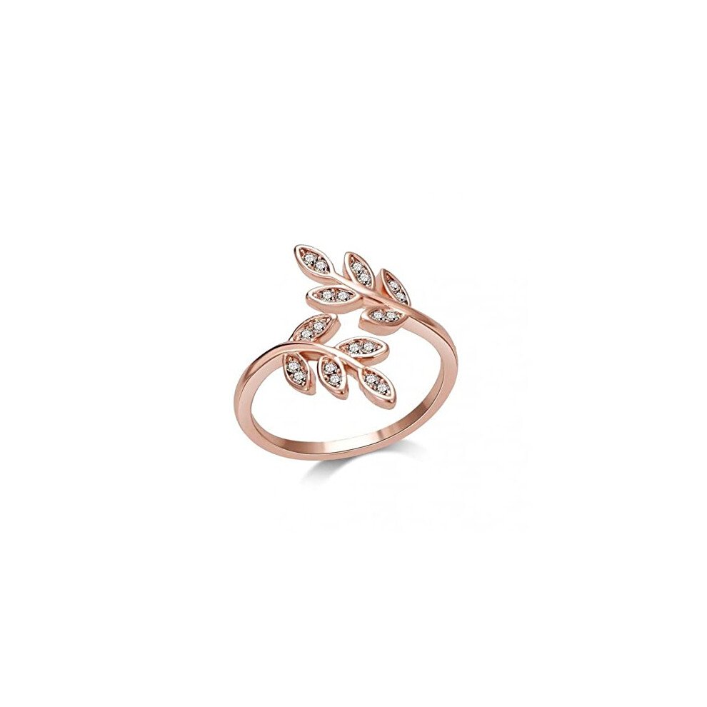 Philip Jones Jewellery Philip Jones Rose Gold Plated Adjustable Leaf Ring Created With Zircondia? Crystals