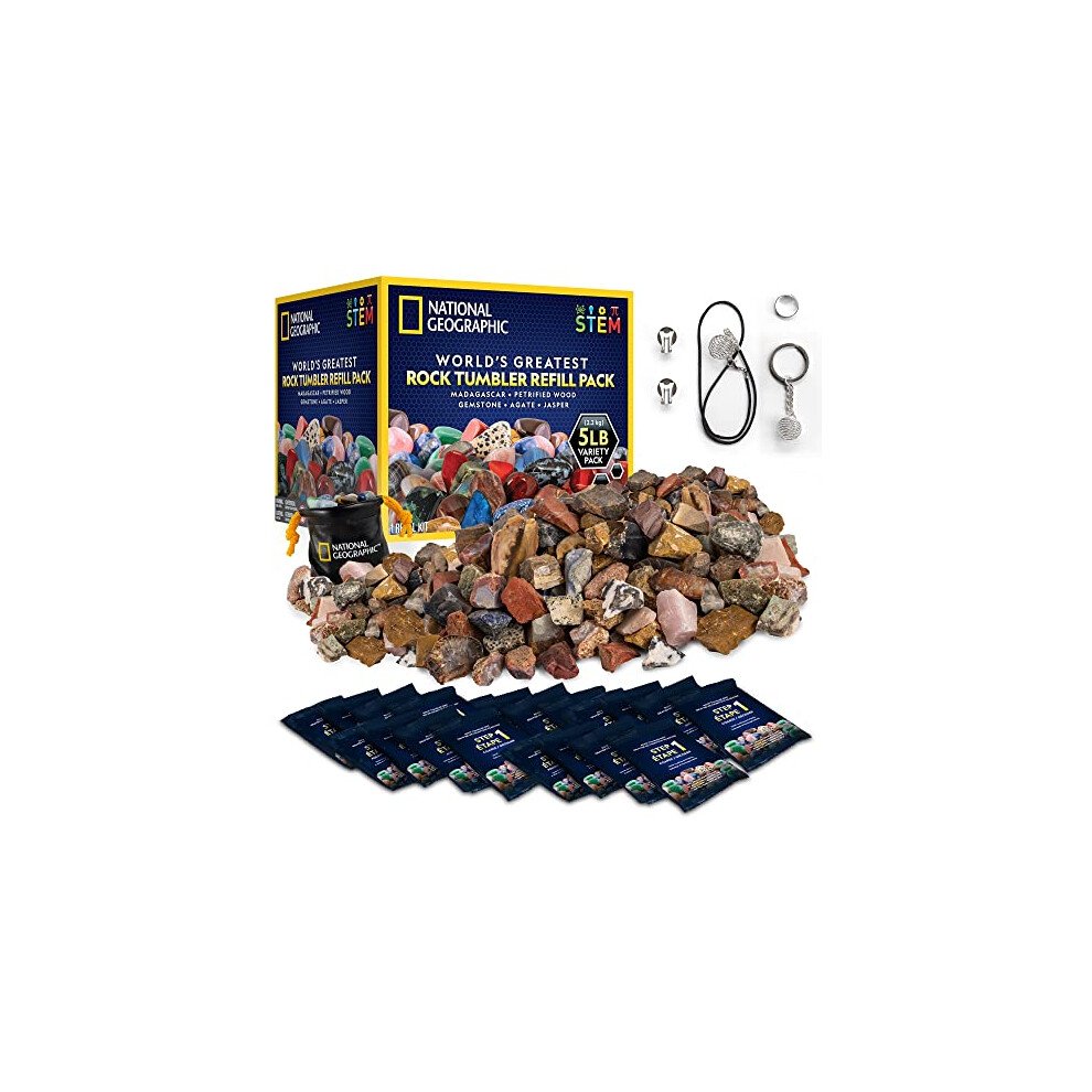 National Geographic Rock Tumbler Refill ? 2.27 Kilogram Mix of Rocks and Gemstones for Rock Tumblers, Includes Agate, Jasper, Petrified Wood,