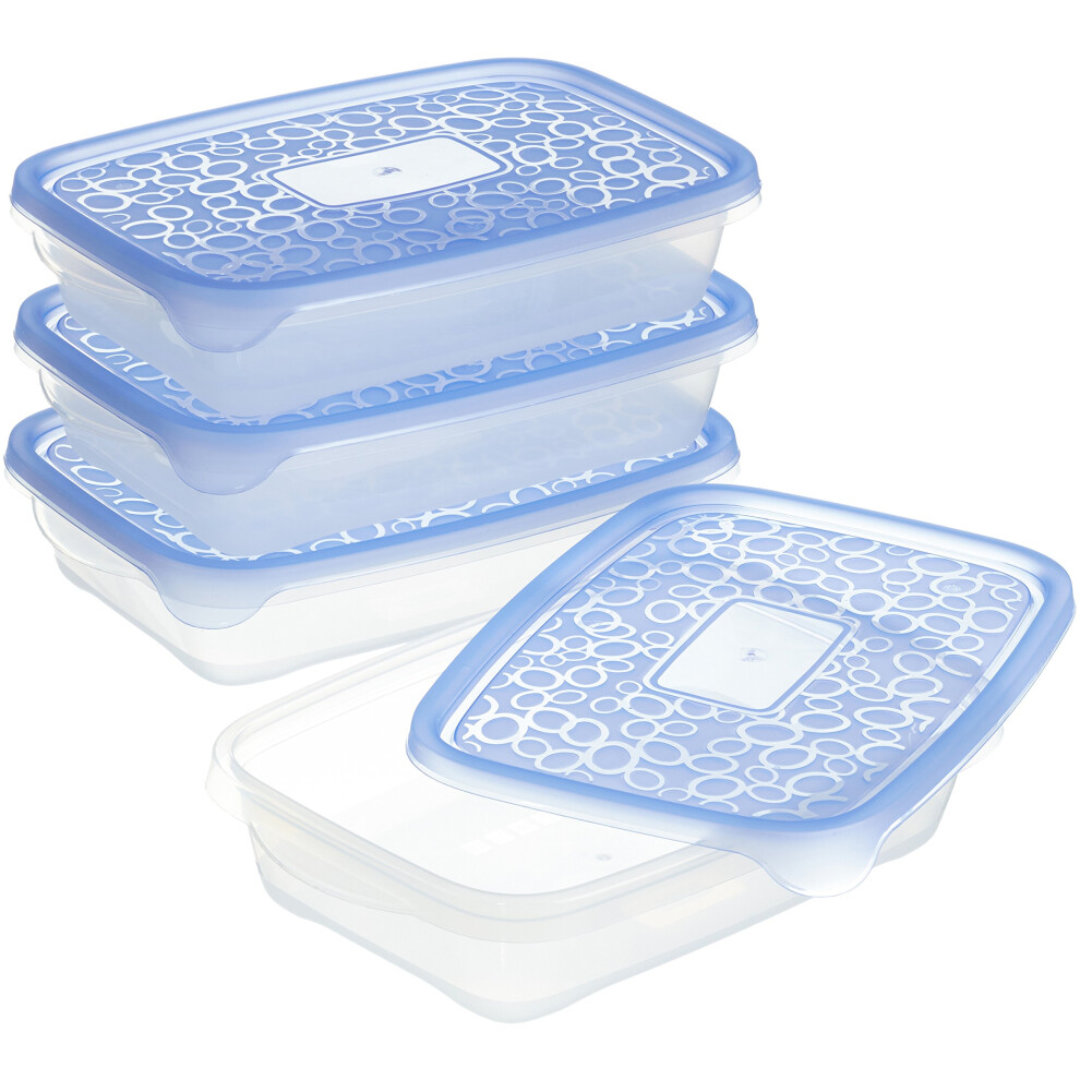 CURVER Take Away 214408 Set of 4 Airtight Rectangular Polypropylene Boxes Blue/Transparent 25 x 17 x 10 cm