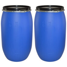 ITP Packaging Two Air Tight 120 Litre Plastic Blue Open Top Storage Shipping Barrel Drum Keg with Lid and Latch Ring, UN Approved, Food Grade for