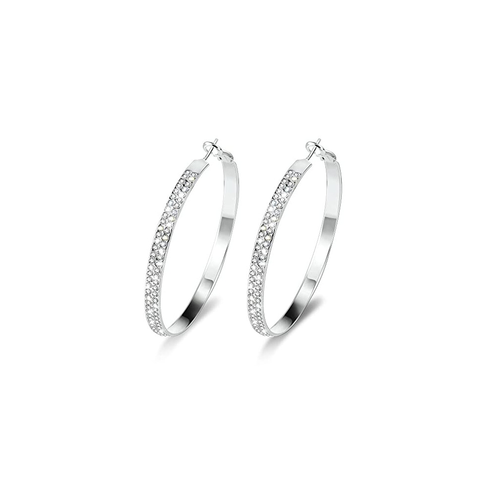 Large Hoop Earrings For Women, Large Silver Bling Hoop Earrings Large with Cubic Zirconia Diamond Rhinestone Hypoallergenic Sterling Silver 925 Hoop