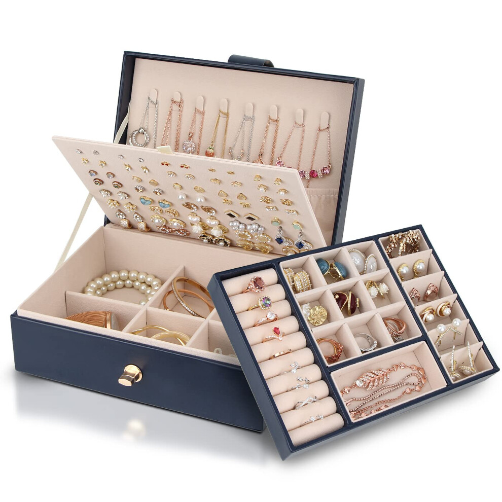 Yonzone Jewellery Box Organiser for Women Girls, 3 Layer Large Jewellery Case Storage with Removable Compartment for Necklace Earrings Rings
