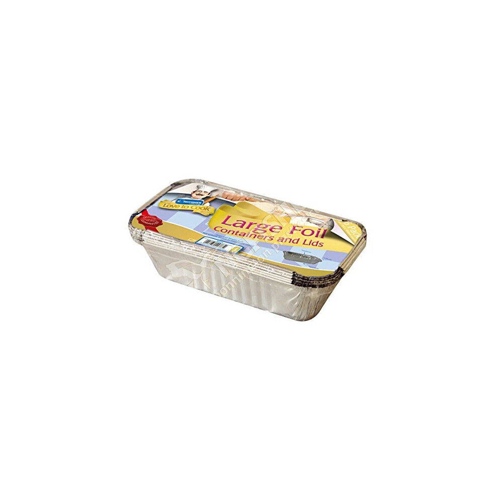 Kingfisher Foil Food Containers and Lid, Silver, Large, Pack of 6