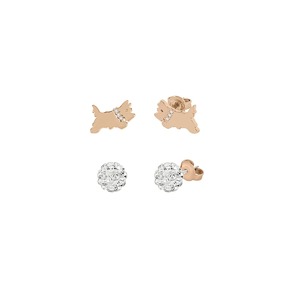 RADLEY Ladies 18ct Rose Gold Plated Clear Stone Set Fireball and Jumping Dog Twin Pack Earrings RYJ1314S