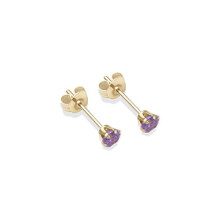 9ct Yellow Gold 3mm amethyst cubic zirconia stud earrings. Giftbox