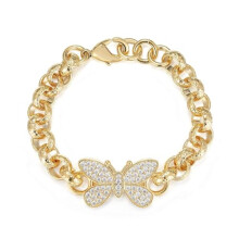 18K Gold Butterfly Diamond Pattern Chain Belcher Bracelet, Adjustable 18K Real Gold Plated Uniquely Patterned Stylish Fashion Jewellery for Kids