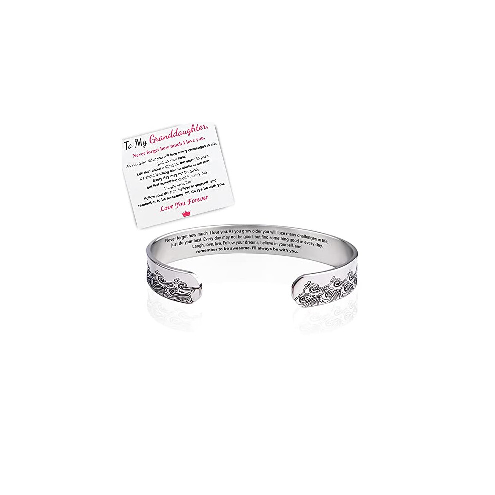 TFXNBKW To My Granddaughter - I Will Always Be With You - Love You Forever Bracelet, Inspirational Bracelet for Her Engraved with a Message of Love