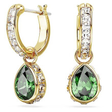 Swarovski Stilla Mini Hoop Drop Earrings, Green and Clear Crystals in a Gold-Tone Setting, from the Stilla Collection