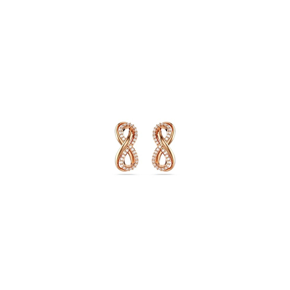 Swarovski Hyperbola stud earrings, Infinity, White, Rose gold-tone plated