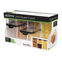 Sistema Ultra Square 5 Pack, Tritan, Clear/Black, Pack
