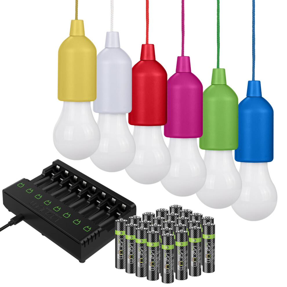 Valiant Hanging String Lights 6Pk, 24 x AAA Batteries + Charger