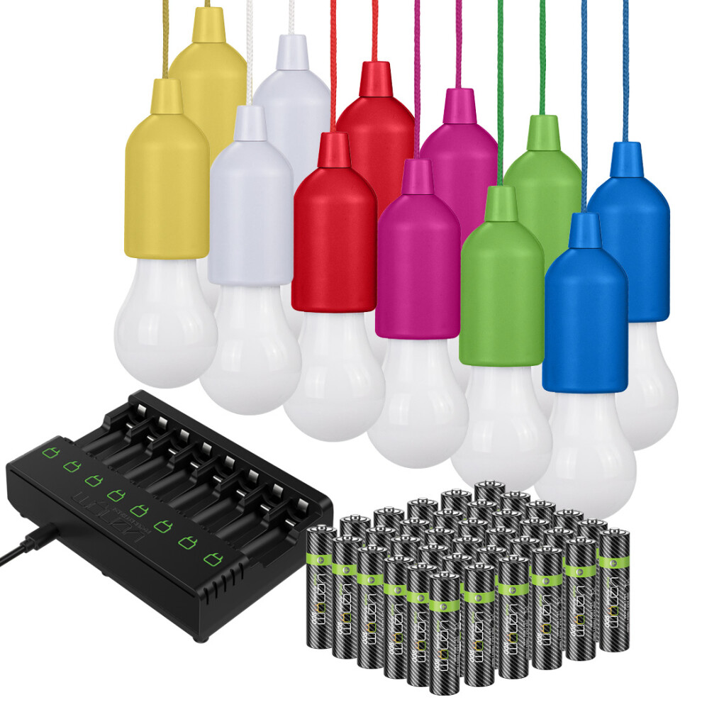 Valiant Hanging Lights LED (12 Pk), 36 x AAA Batteries + Charger