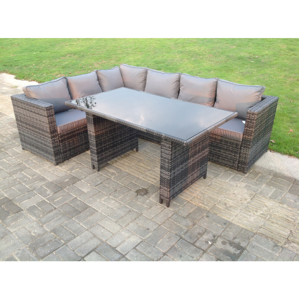 Fimous Lounge Rattan Corner Sofa Set Outdoor Garden Furniture Rectangular Dining Table Chair Set