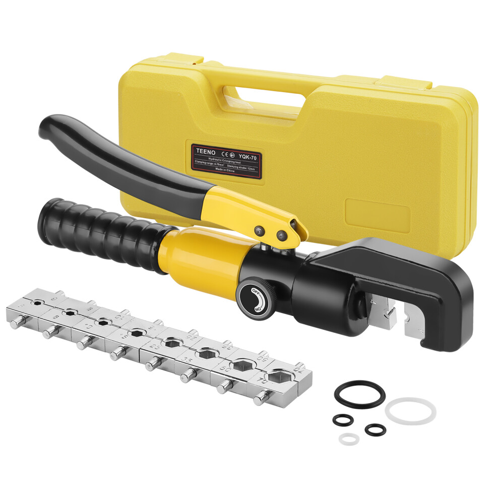 TEENO Hydraulic Crimping Tool with 9 Hex Dies 12mm Stroke 10T ,4-70mmÂ² Crimping Tool Set for Electric Battery Cable Wire Lug Terminals