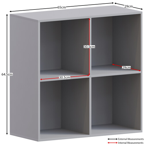 Vida Designs (Grey, White) Durham 4 Cube Shelf Wood Bookcase with 2 Baskets 2