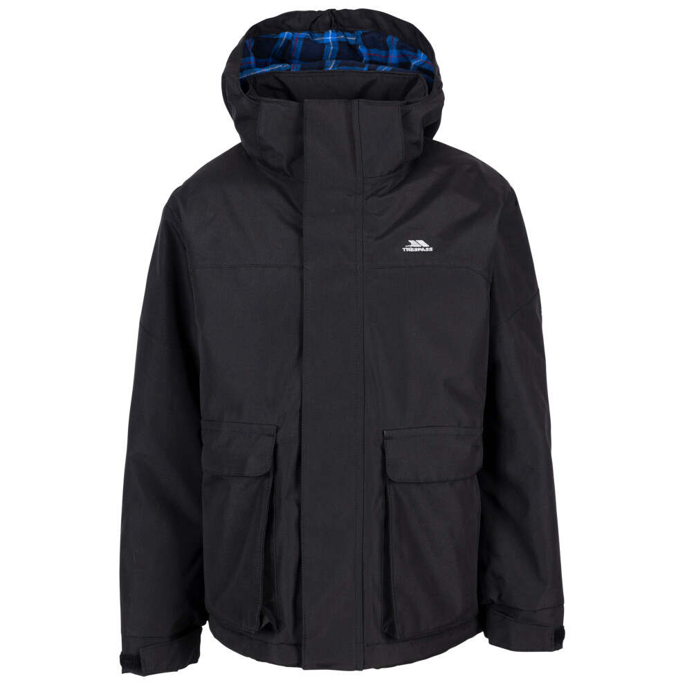 (7-8 Years, Black) Trespass Boys Waterproof Jacket Hood Lost