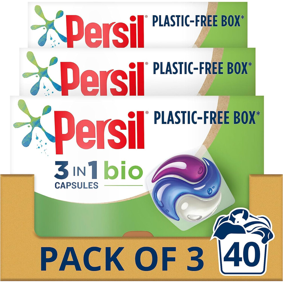 Persil Bio 3 in 1 Washing Capsules Plastic Free 3x 40 Washes = 120 Washes XL Pack