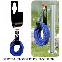 Black Metal Hose Pipe Holder - Wall-Mounted, Easy Install, No Assembly, Heavy-Duty Storage for Hoses