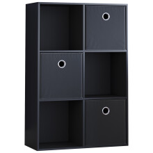 (Black, Black) Durham 6 Cube Shelf Drawer Bookcase with 3 Baskets