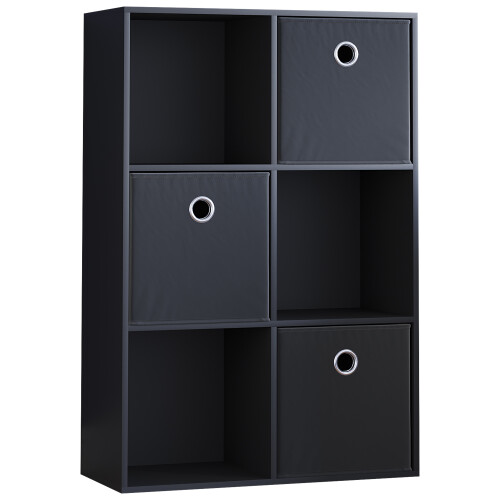 Vida Designs (Black, Black) Durham 6 Cube Shelf Drawer Bookcase with 3 Baskets