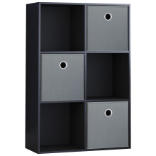 (Black, Grey) Durham 6 Cube Shelf Drawer Bookcase with 3 Baskets